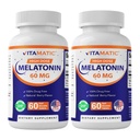 Vitamatic Melatonin 60 מ"ג טבליות מלוטש מהיר - 60 טבעוני טבעי ברי פלאדור טבליות - Non-Habit Forming - non-GMO, Gluten Free (2s)