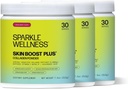 Sparkle Wellness Skin Boost Plus (Mixed Berry) [3-Pack of 30 משרתים] | אבקת קולגן עם VERISOL Bioactive hydrolyzed Collagen Peptides, ויטמין C & Hyaluronic Acid | שיפור העור אלסטיות אלסטיאלסטית