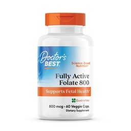 Doctor's Best Folate Supplement 800 mcg for Women & Men - Methylated Folate Capsules 800mcg (5-MTHF), Supports Healthy Fetal Brain Development, Fully Active - 60 Veg Caps