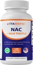 Vitamatic NAC תוספת N-Acetyl-L-Cysteine (NAC) עם חלב Thistle 50:1 Extract - תמיכה Immune, Respiratory, Liver Health, 1200 מ"ג לכל משרת, 120 קפסולות Veg