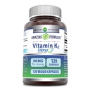 פורמולה מדהימה ויטמין K2 Menaq7 MK7 תוסף | 100 Mcg | Veggie קפסולות | Non-GMO | Gluten Free | Made in USA (1 Pack, 120 Count)