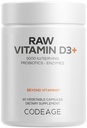 Codeage Raw D3+ High Potency 5000 IU תוספת של Saccharomyces Cerevisiae - Raw ויטמין, Probiotics, Enzymes, פירות & ירוקים - 2 מונטה אספקה - 60 קפסולות