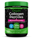 Orgain hydrolyzed קולאזן אבקה + 50 מזון אורגני עבור נשים וגברים, 20g Grass פד Collagen עם ויטמין C, Unflavored - שיער, עור, ריח ותמיכה משותפת תוספת, non-GMO, Type I & III, 1lb