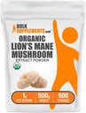 BulkSupplements.com Organic Lion's Mane Mushroom אבקת - תוסף Mushroom, Brain Supplement for Memory and Focus Support - טבעוני, 1g ל- 500g (1.1 lbs) (Pack of 1)