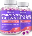 סוכר חינם hydrolyzed Collagen Gummies, Collagen Peptidemies עבור נשים, סוג חלבון משותף I,II, III, V,X עם ביוטין, ויטמין C, B12 עבור ציפורי שיער