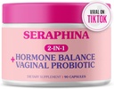 Seraphina Vaginal Probiotics 2-in-1 עבור נשים + איזון הורמונלי - 90 קפסולות שלמות Feminine Care, PMS & Urinary Tract Health, Prebiotic, 10 מיליארד CFU, 6 סטרינס (90 Count)