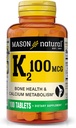 MASON NATURAL ויטמין K2 100 mcg עם Calcium, תומך העצם, לב ושרירים בריאות, 100 טבליות