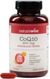NatureWise CoQ10 200 מ"ג + Black Peppergels - High Absorption Coenzyme Q10 + Black Pepperant לבריאות הלב + אנרגיה סלולרית - טבעוני, non-GMO, Gluten-Free - 90 Count[90-Day Supply Supply]