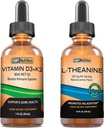 SBR Nutrition D3+K2 ו- L-Theanine Bundle ויטמין D3K2 (MK7) טיפות נוזליות, Pepperנט, 1oz | L theanine 225 מ"ג טיפות, 2oz | עבור מבוגרים וילדים