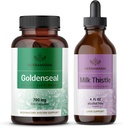 HerBAMAMA Goldenseal ו- Milk Thistle Kit - Bundle של 700 מ"ג Goldenseal Root כמוסות ו- Milk Thistle Tincture 2 oz - טבעוני, non-GMO, סוכר ואלכוהול חינם - 2 Pack
