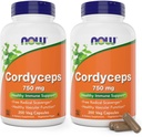 Now Foods Cordyceps 750mg 200 Veg Caps - אורגני Cordycep Sinensis Mycelium Mushroom in non-Organic קפסולות - טבעוני, לא-GMO