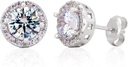 סטרלינג Silver Hand Zuldcon Gemstone Halo 9mm Stud אוזניים