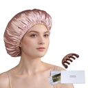 100% מולברי משי בוננט עבור נשים ארוכות שיער - Double Layer Sleep Cap -Silk Sleep Bonnet עם אליסט נשאר על הראש (Pink, גדול)