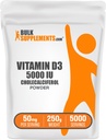 BulkSupplements.com ויטמין D3 אבקת - כולסטרול, ויטמין D תוספי מזון, 5000 IU - Gluten Free, 50 מ"ג (125mcg של ויטמין D3) לשרת, 250g (8.8 oz) (pack of 1) (pack of 1)