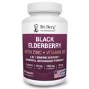 Dr. Berg Black Elderberry קפסולות (Advanced Immune Support) עם 15,000 IU ויטמין D, 60 מ"ג של Zinc, ו 90 מ"ג של Camu Camu - (4-in-1) Sambucus Elderberry Immune תמיכה - 90 קפסולות קפסולות
