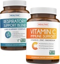 הנשימה קלה ווויטמין C (1-Month Supply) Breath Easy Bundle - תמיכה ב- Respiratory Support Deep Lung Cleanse for Airway Health (60 Caps) & ויטמין C Immune Support - Immunity Boost בלנדר (60 Caps)