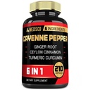6in1 Cayenne Pepper לחלץ קפסולות עם שורש כורכום אורגני, שחור פפר ועוד - מערכת תמיכה, בריאות הלב, תפקוד חסינות - 210 קפסולות