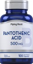 Piping Rock Pantothenic Acid 500 מ"ג | 100 קפסולות | כמו Calcium d-Pantothenate | Non-GMO, Gluten Free Supplement