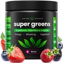 Super Greens אבקת, 40+ אורגני Superfoods, Probiotics & Enzymes for Energy, Digest, Gut Health & Bloating | אורגני פירות & Veggie Drink Mix, Daily Green Juice Smoothie בלנדר, Spinach, Noni Plus Plus