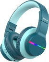 iClever BTH12 Kids Bluetooth Headphones,Colorful LED Lights Wireless Kids Headphones,74/85dBA Safe Volume,85H Playtime, Bluetooth 5.2, Over Ear Headphones Built-in Mic for iPad/Tablet/Airplane, גרין גרין