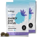 Breakroom Labs Energy and Focus Gummies - Low Caffeine 25 מ"ג W/L-theanine, Lions Mane, ויטמין B12 - Nootropic Brain Supplement for Adults, Kids - Vegan, Low Sugar, Blue Raspberry Flavor, 30 משרתים