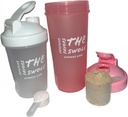 Shaker Bottle [2 Pack] for Protein Shakes, pre-workout, and post-workout. 1 24ounce/one 14 אונקיה צבעים נסתרים (Pink/Clear)