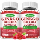 2 Pack Genekgo Biloba Gummies עם Panax גינזנג ומגנזיום, Genekgo Biloba תוספי עבור Focus, Memory, and Brain Health for Adults & Kids, Vegan Raspberry Flavor Gummies, 120 הרוזן