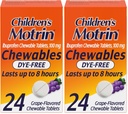 Motrin Children's Dye-Free Ibuprofen Chewable Tablet for Pain & Fever, Grape, 24 Count (Pack of 2)