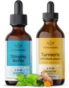 HerBAMAMA Herbal Liquid טיפות Kit - Bundle של Sting Nettle 2 fl oz & Turmeric Curcumin Tincture 4 oz - טבעוני, non-GMO, סוכר ואלכוהול חינם - 2 Pack