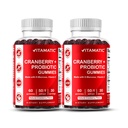 Vitamatic 2 Pack Cranberry Gummies עם D-Mannose, Probiotic & ויטמין C עבור נשים Urinary Tract בריאות - 25000mg Equivalent Per משרת (מתוך 50:1 לחלץ 500 מ"ג) - הרוזן 60