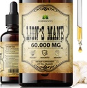 Lion's Mane Extract 2 fl oz נוזל - Natural Mushroom תוסף Tincture for Brain, Memory, Mental Clarity & Focus - Immune Support - High Potency Formula - 90-Day Supply