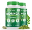 מורינגה קפסולות 2 בקבוקים | 800mg Pure Moringa אבקת קפסולות - תמיכה באנרגיה, תמיכה במזל, בריאות Gut, ירוק Superfood מכיל ויטמינים ו Amino Acids