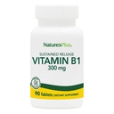 Natures Plus ויטמין B1 (Thiamin HCI), Sustained Release - 300 מ"ג, 90 טבליות צמחוניות - Gluten-Free - 90 משרתות