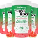 Bellway Super סיבים אבקת + Collagen (4 Pack), אבקת סוכר חינם Psyllium Husk עם Collagen Peptides ו Hyaluronic Acid for Gut Health, עור בריא, ציפורניים, עצמות ופרקים, Watermelon (42.4 oz)