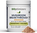 BIOptimizers Mushroom Coffee Alternative - Salted Karamel Drink - Lion's Mane, Chaga, Reishi + Collagen Peptides for Focus, Energy & Gut Health - התאמת Mushrooms & MCT אבקת - 15 משרתים