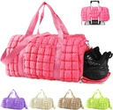 מסעדת Quilted Gym Bag Duffle לנשים, Duffle Bag עבור נסיעות עם נעליים השוואתיות,Puffer Weekender Bags Overnight לשאת על באג עם טרולי תאב עבור מטוסים, אישי Item Sports Duffel Dance Bag(Pink)