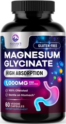 Magnesium Glycinate 500 מ"ג קפסולות - Pure & Chelated עבור Max Absorption - תומך שריר, עצב רוח, תמיכה בשינה - תוספי מגנזיום הטוב ביותר עבור תמיכה גוף שלם - 60 קפסולות