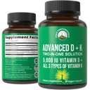 Peak Performance Advanced Vitamin D 5000 IU with All 3 Types of Vitamin K Vitamin D3 and Vitamin K2, K1, MK-7 (MK7), MK4 Supplement - 60 Small and Easy to Swallow Vegetable Pills