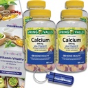 בחירת Bundle Spring Valley Calcium 500 מ"ג פלוס ויטמין D 25 mcg העצם בריאות דיאטות תוספת תוספי מזון, 100 Ct 4 pk (400 Total) + מדריך ויטמין ו- Pill Container (6 פריטים)!