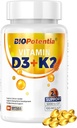 ויטמין D3 K2 עם תוסף שמן MCT, ויטמין D3 5000 IU & K2 100MCG (MK7), תומך Immune, Bone & Dental Health -ten Free Non-GMO - 30 Softgels