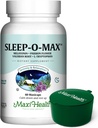 Maxi Health Sleep תוסף Herbal Sleep-O-MAX עם Valan Root, Melatonin, Tryptophan, Passionflower - Calm Sleep Support Formula for Adults with Green Pillbox