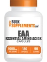 BulkSupplements.com Essential Amino Acids כמוסות (EAA) - Amino Acids תוסף - EAAs Amino Acids - AAA כמוסות 1000 מ"ג - 90 יום אספקה (180 Cloatin קפסולות)