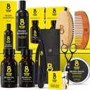 מועדון הדובים Premium Beard Kit for Men - Grooming & Care Kit - Cedar & Sandalwood Oil, Sandalwood Balm, Shampoo, Brush, Comb, Trimming Scisors, Straight Edge Razor - Gift Set Set Set Set Balm, Shampoo, Brush, Brush, Comb, Trimming Scisors, Straight Edge Razer