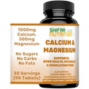 SHIFAA NUTRITION Halal Calcium Magnesium תוסף w/Vitamin D3 | Calcium 1,000 מ"ג, Magnesium 500 מ"ג | 30 משרתים, Non-GMO | Structure &עצמות העצם, שיניים, Cardiovascular & השרירים תמיכה
