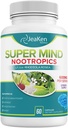 Super Mind - Nootropics Cognitive Enhancer - Brain Boost Supplement with Natural Ingredients - Bacopa Monnieri - Rhodiola Rosea - גינקו בילובה - ויטמין B12-60 המיוצר בארה"ב