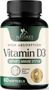 ויטמין D3 תוסף 5000IU (125 mcg) - תוספת חיזוק ויטמינים D-3 Dietary Softgels עבור העצם, שיניים, בריאות שרירים ותמיכה בחיסון, Rapid Absorbtion Mini D Softgel, non-GMO, Gluten Free - 60 Count Count הרוזן