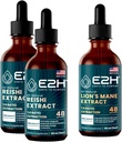E2H: Reishi (2 Pack) & Lion's Mane Extracts - Energy, Longevity, Cognitive Sharpness, Immunity - Non-GMO, טבעוני - 2 Fl Oz כל (6 Fl Oz Total) - Bundlele
