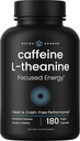 גלולות Caffeine עם L-theanine עבור אנרגיה ממוקדת, Smooth & ניקוי תוסף אנרגיה עבור Focus & ביצועים, ללא התרסקות, No Jitters, 60 Energy Pills