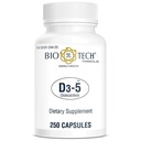 Bio-Tech Pharmacal D3-5 (5000 IU), 250 קפסולות – All-Natural Supplement – Supports Bone & Immune Health - No Milk, Fish, Gluten, Peanut, Shellfish, & Soy - No Artificial Colors