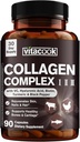 coagen Peptides Complex, Type I, II, III, 2025 MG, hydrolyzed Multi Collagen, VC, ביוטין, HA, Turmeric & Black Pepper, עבור עור, שיער, ציפורניים, 90 Caps